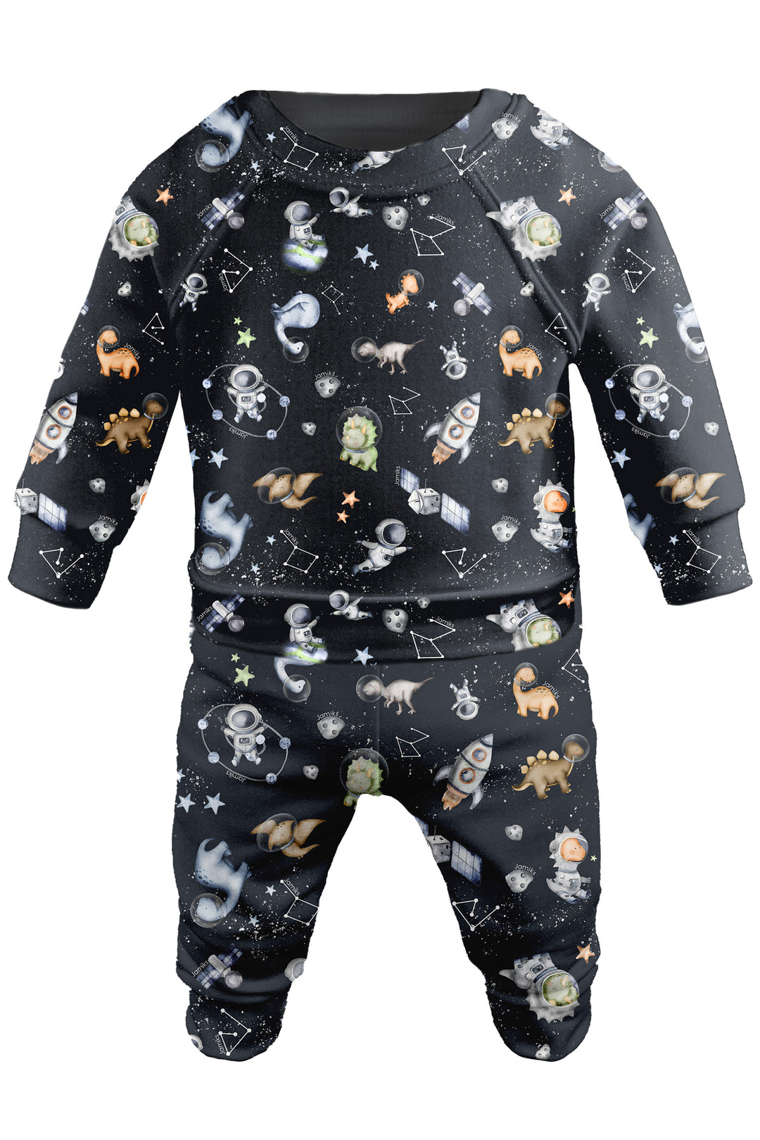 Jamiks "Joni" Space Dinosaur Print Bamboo Top & Trousers | Millie and John