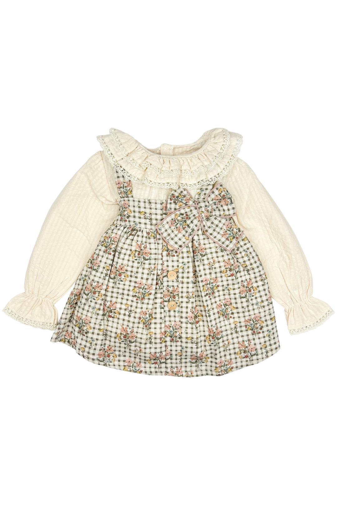 Valentina Bebes "Tessa" Blouse & Brown Gingham Pinafore Dress | Millie and John