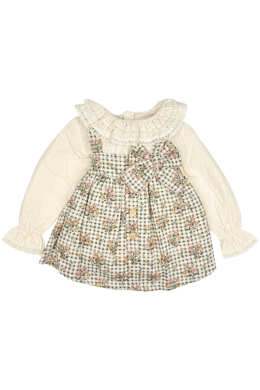 Valentina Bebes "Tessa" Blouse & Brown Gingham Pinafore Dress | Millie and John