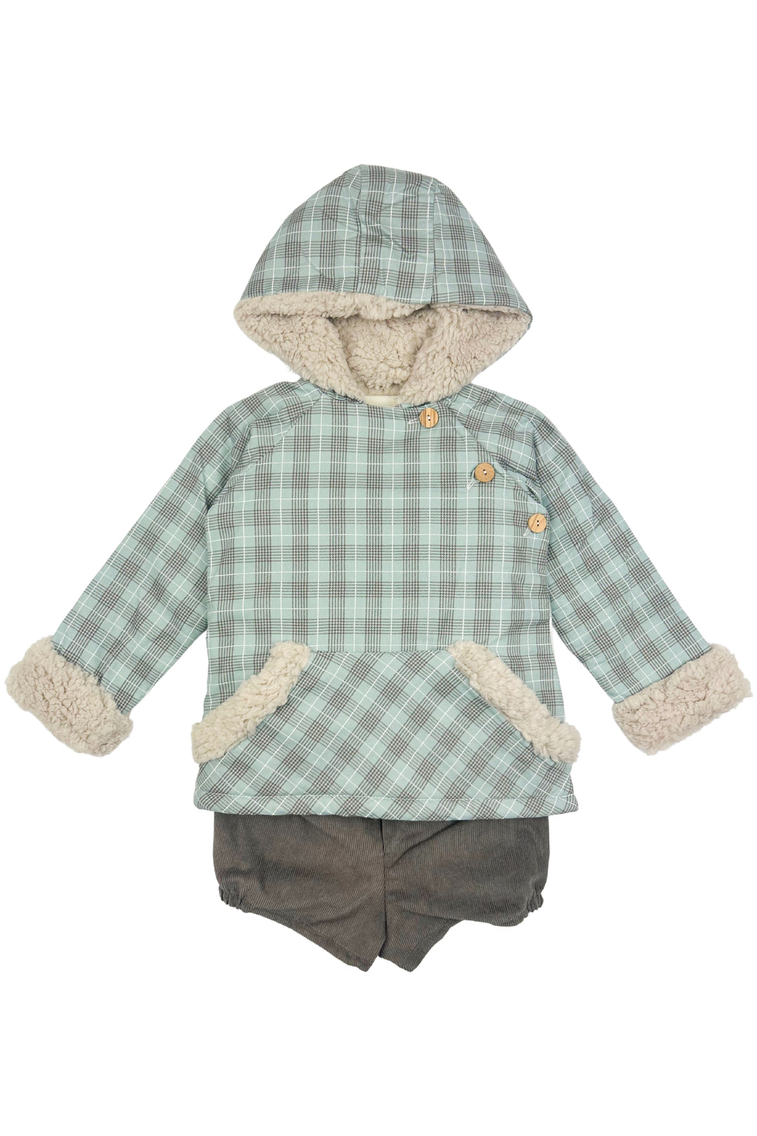 Valentina Bebes "Giovanni" Pale Teal Tartan Hoodie & Cord Shorts | Millie and John
