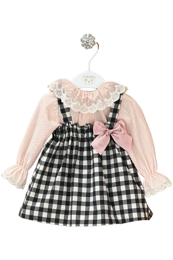 Valentina Bebes "Molly" Peach Blouse & Black Gingham Pinafore Dress | Millie and John