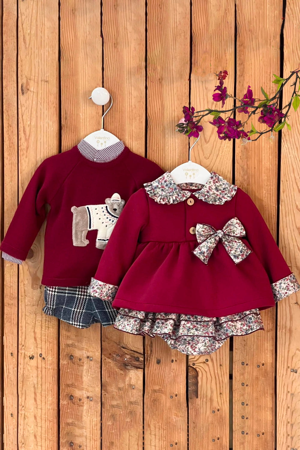 Valentina Bebes PREORDER "Asher" Burgundy Bear Jumper Set | Millie and John