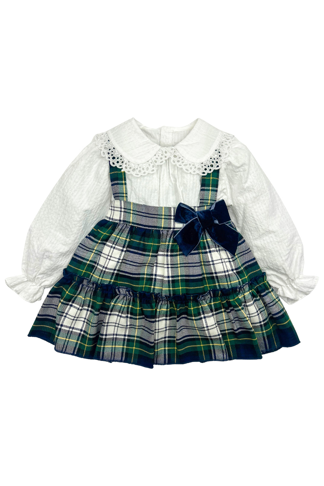 Valentina Bebes "Florence" White Blouse & Bottle Green Tartan Pinafore Dress | Millie and John