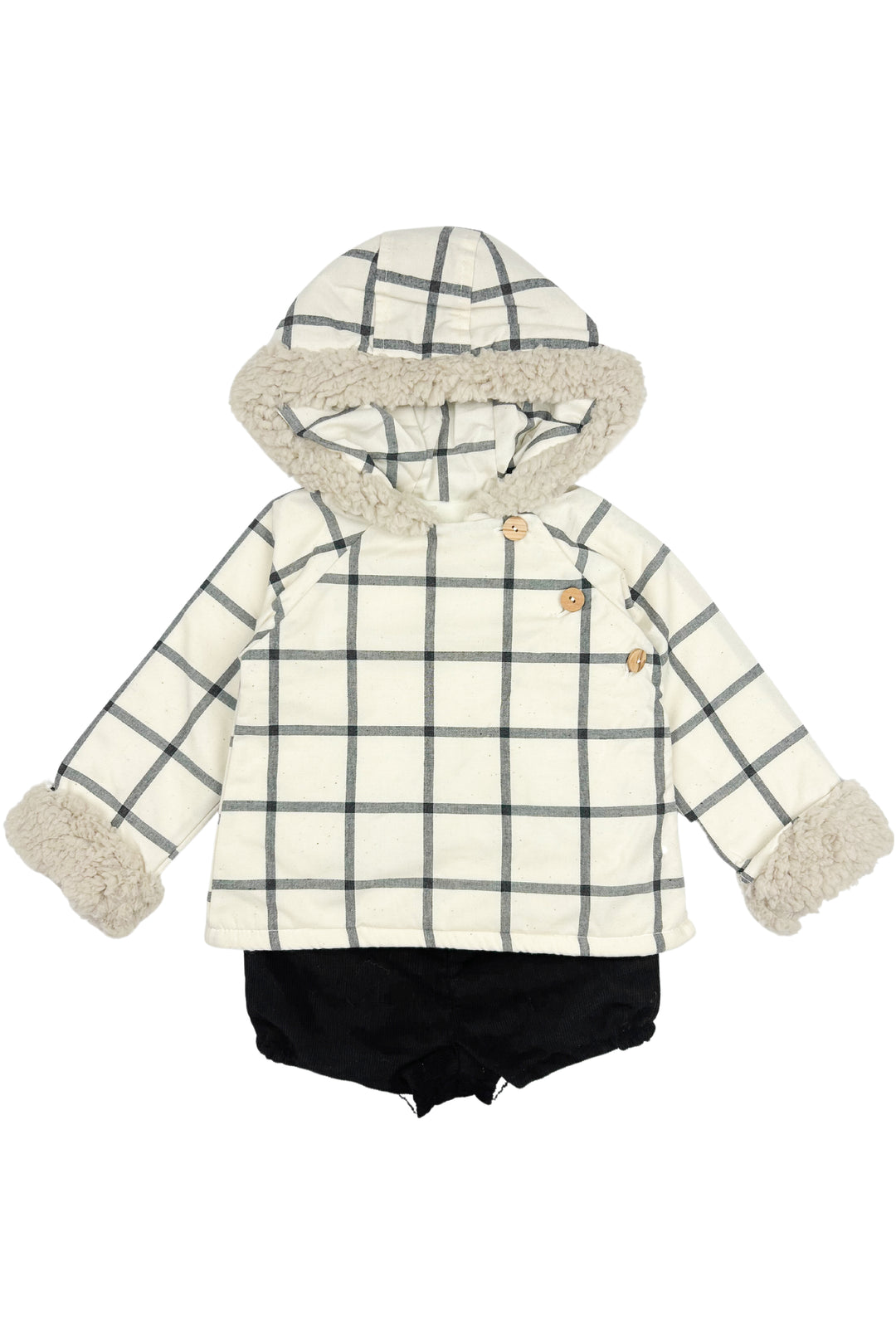 Valentina Bebes "Camden" Ecru Checked Hoodie & Black Shorts | Millie and John
