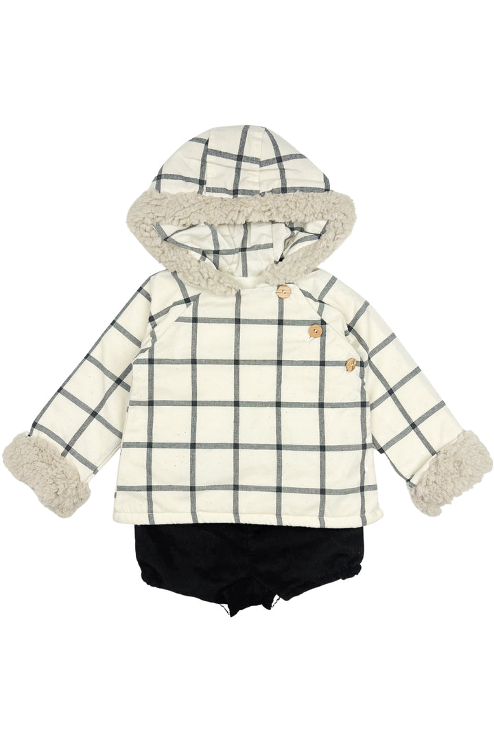 Valentina Bebes "Camden" Ecru Checked Hoodie & Black Shorts | Millie and John