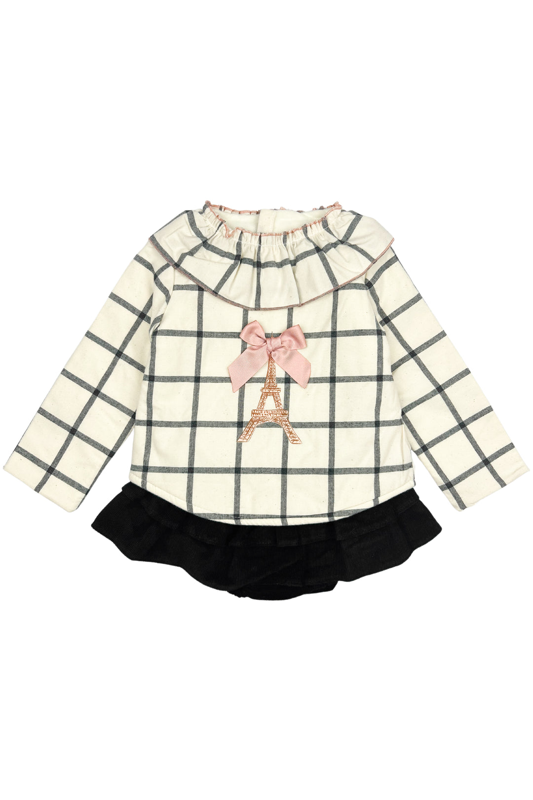 Valentina Bebes "Macie" Ecru Checked Sweatshirt & Black Skirt | Millie and John