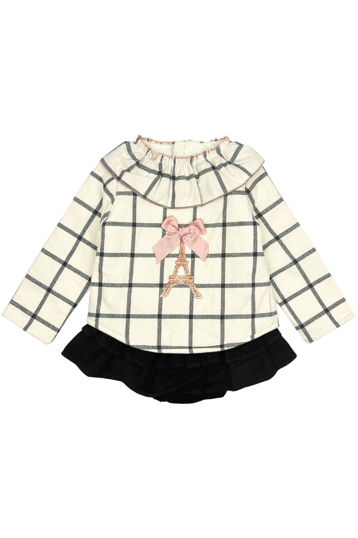 Valentina Bebes "Macie" Ecru Checked Sweatshirt & Black Skirt | Millie and John