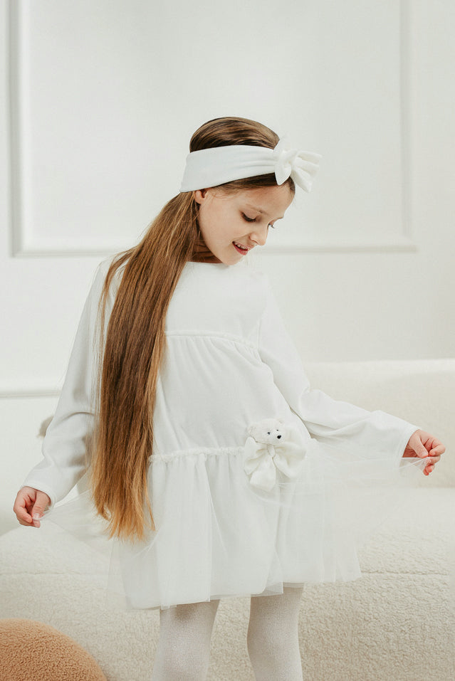 Jamiks "Lisbeth" Ivory Velour Tulle Teddy Dress | Millie and John