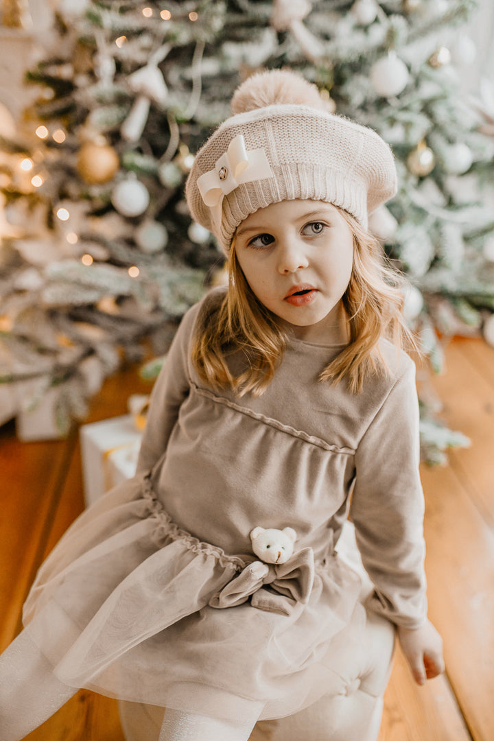Jamiks "Lisbeth" Beige Velour Tulle Teddy Dress | Millie and John