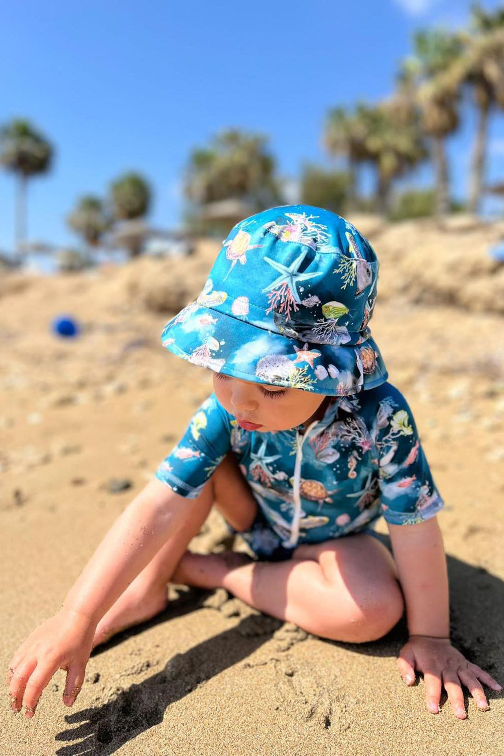 Jamiks "Lonnie" Teal Sea Life Sunhat | Millie and John