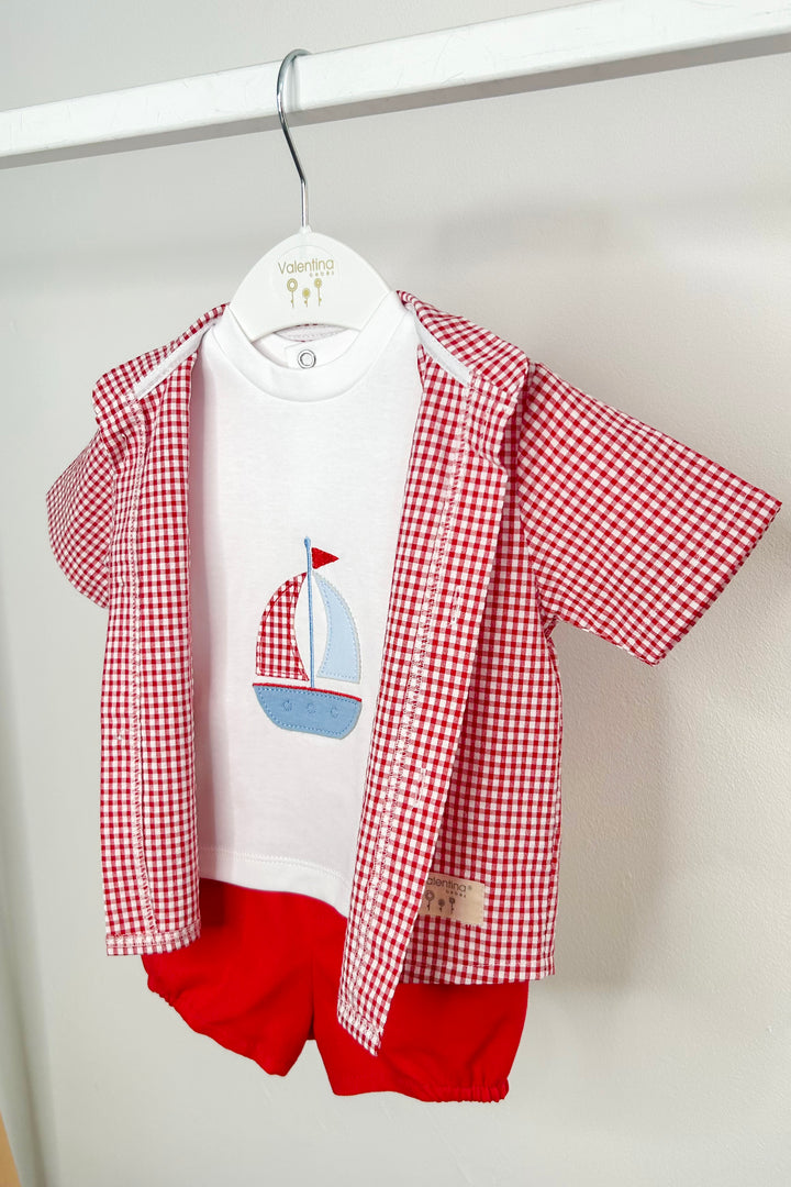 Valentina Bebés "Heath" Red Gingham Shirt, T-Shirt & Shorts | Millie and John