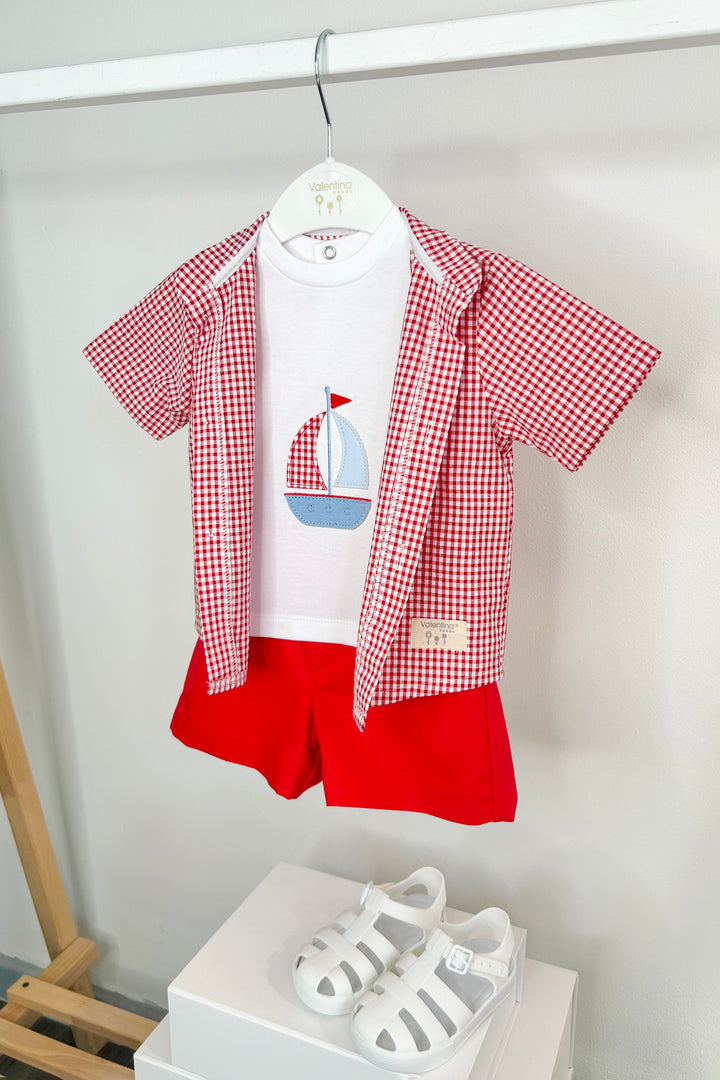 Valentina Bebés "Heath" Red Gingham Shirt, T-Shirt & Shorts | Millie and John