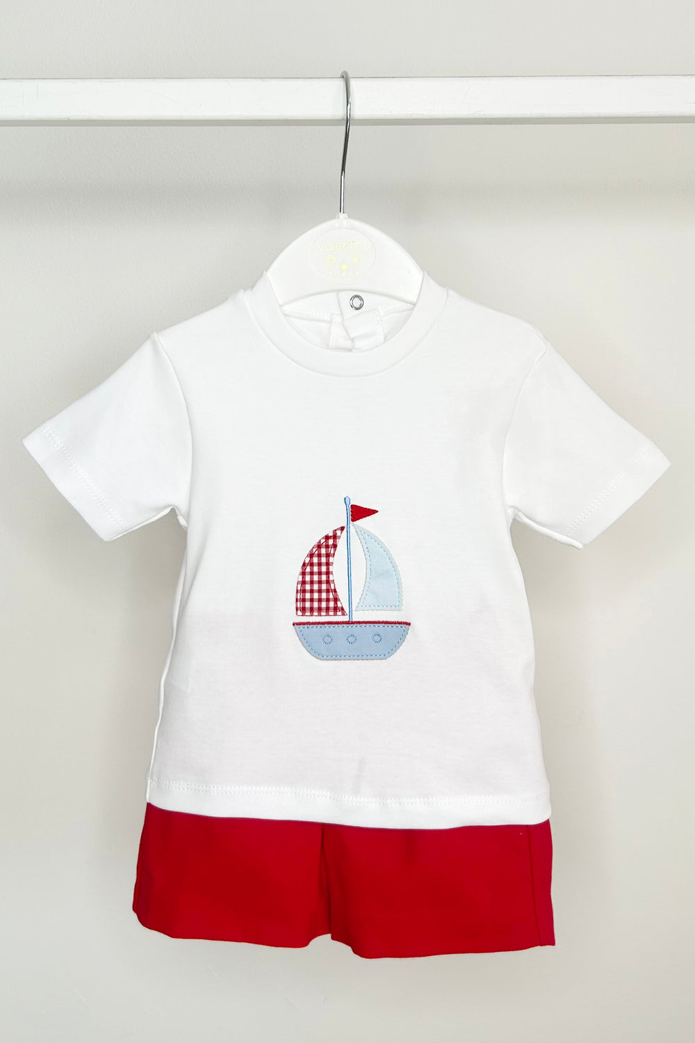 Valentina Bebés "Nicholas" Navy Striped Sailboat 3-Piece Shorts Set | Millie and John