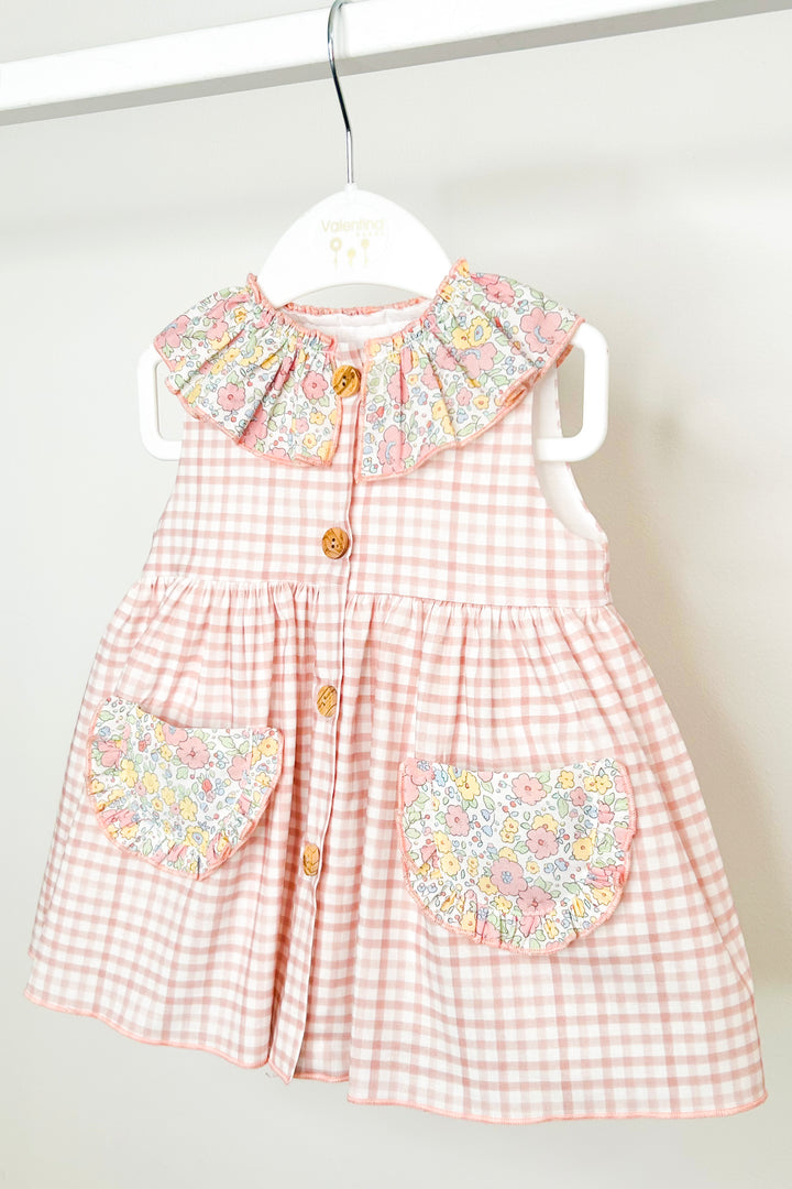 Valentina Bebés "Loretta" Pale Pink & Yellow Floral Gingham Dress & Bloomers | Millie and John