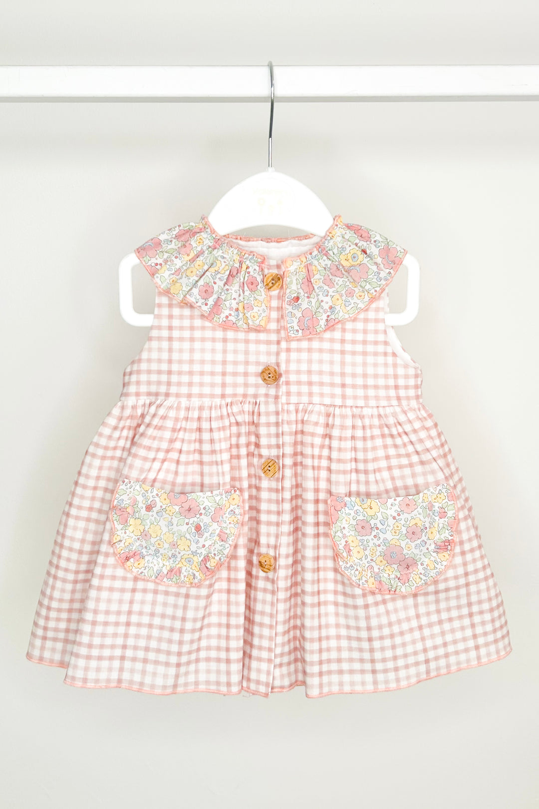 Valentina Bebés "Loretta" Pale Pink & Yellow Floral Gingham Dress & Bloomers | Millie and John