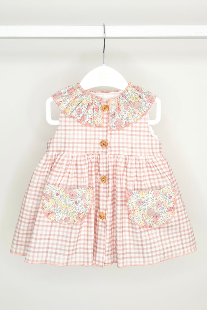 Valentina Bebés "Loretta" Pale Pink & Yellow Floral Gingham Dress & Bloomers | Millie and John