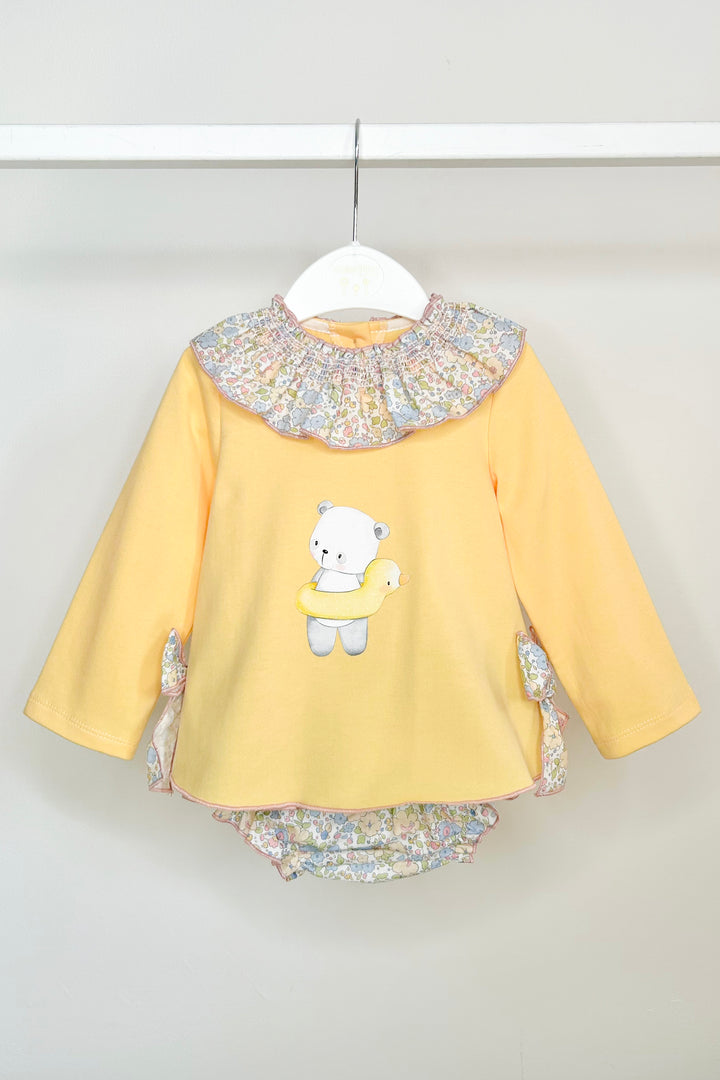 Valentina Bebés "Skye" Sunshine Yellow Floral Top & Bloomer Skirt | Millie and John