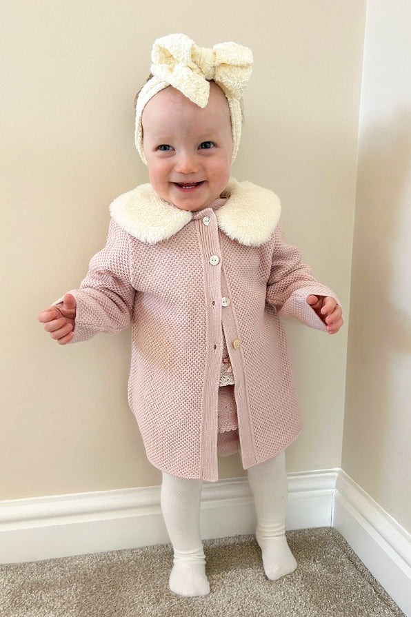 Granlei "Sammie" Dusky Pink Knit Faux Fur Jacket | Millie and John