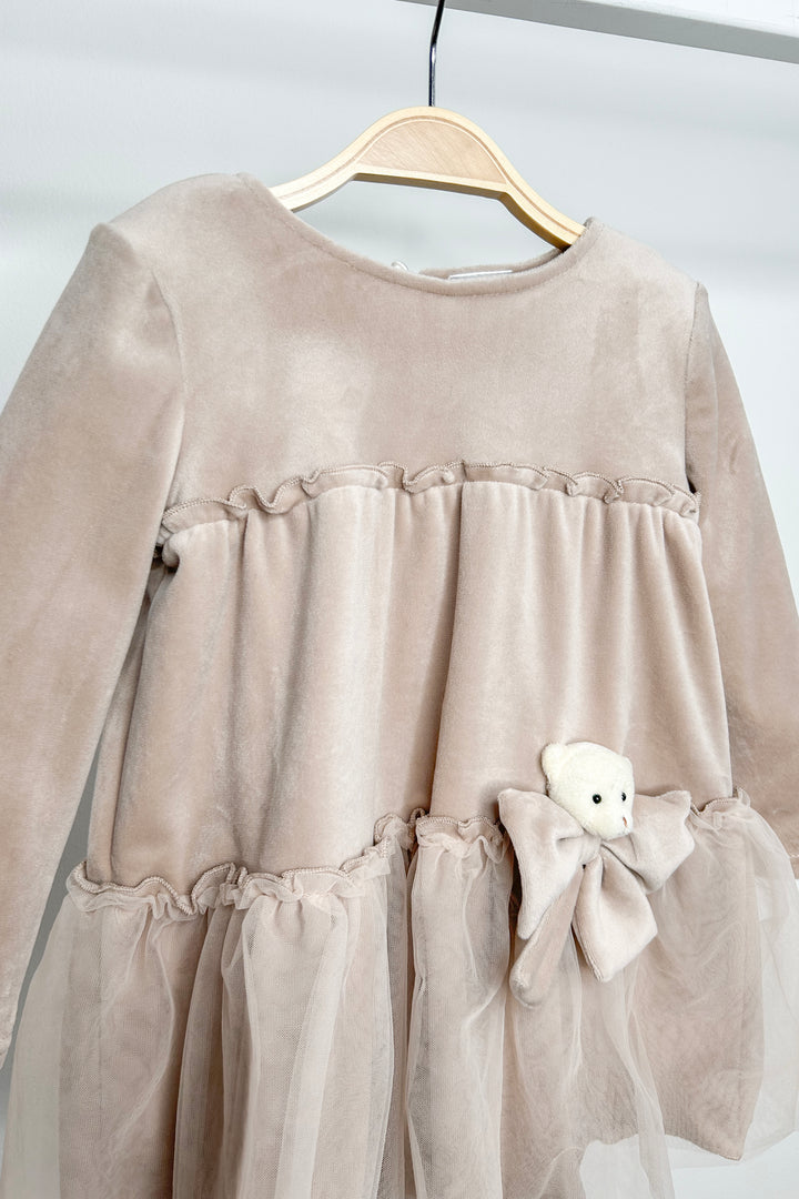 Jamiks "Lisbeth" Beige Velour Tulle Teddy Dress | Millie and John