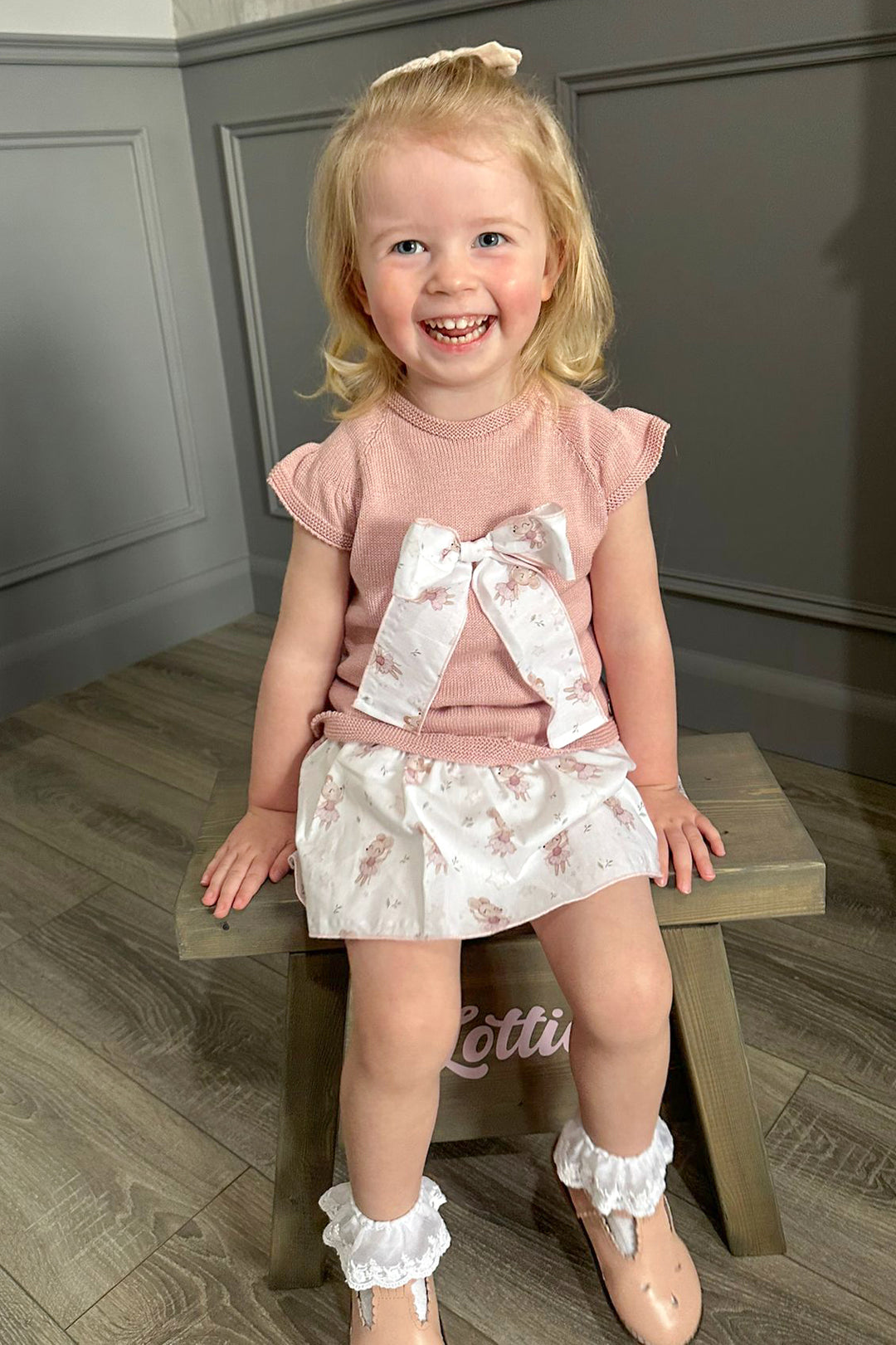 Juliana "Elspeth" Dusky Pink Ballerina Mouse Knit Top & Skirt | Millie and John