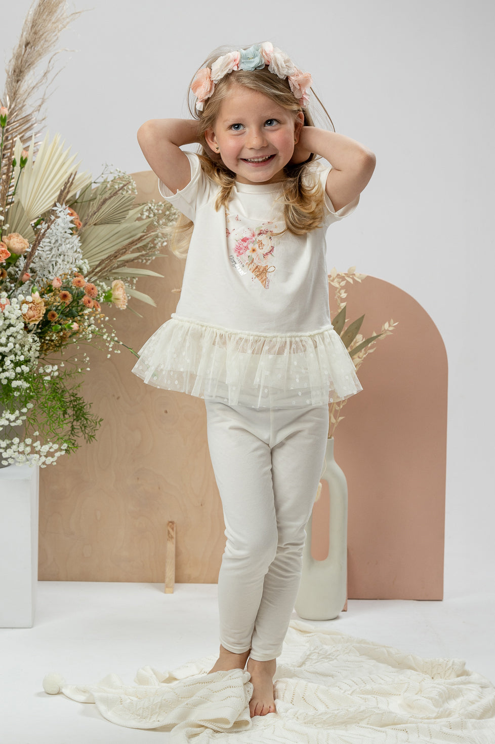 Jamiks "Malin" Ivory Floral Tulle Blouse & Leggings | Millie and John