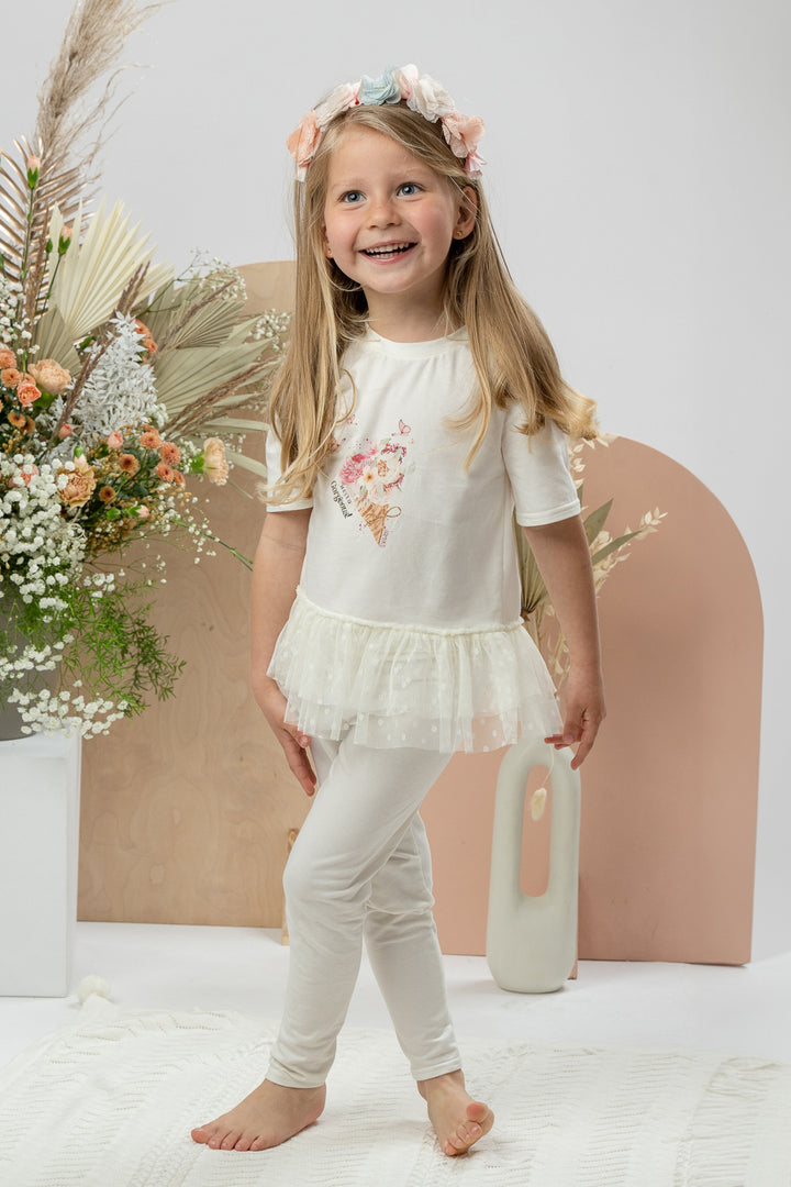Jamiks "Malin" Ivory Floral Tulle Blouse & Leggings | Millie and John