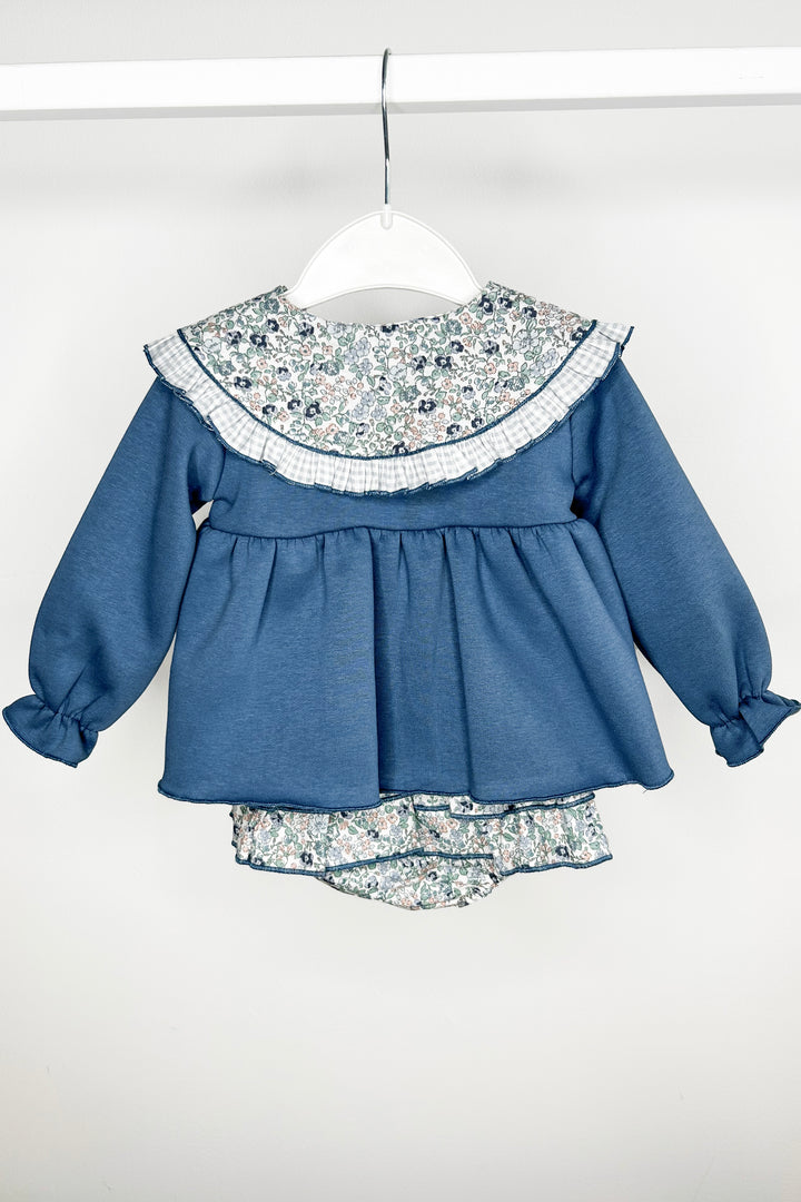 Valentina Bebes "Shelby" Dusky Blue Sweatshirt & Floral Skirt | Millie and John