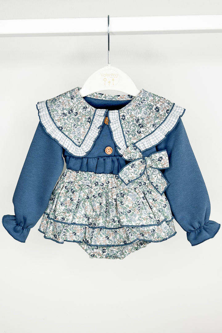 Valentina Bebes "Shelby" Dusky Blue Sweatshirt & Floral Skirt | Millie and John