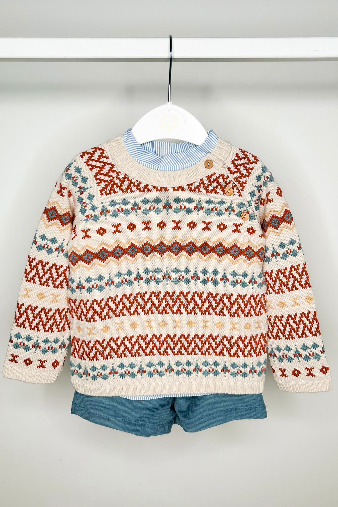 Valentina Bebes "Roux" Multicoloured Patterned Jumper, Shirt & Shorts | Millie and John