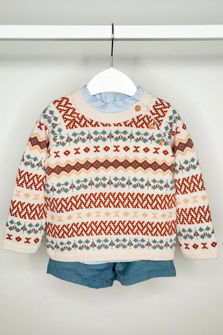 Valentina Bebes "Roux" Multicoloured Patterned Jumper, Shirt & Shorts | Millie and John