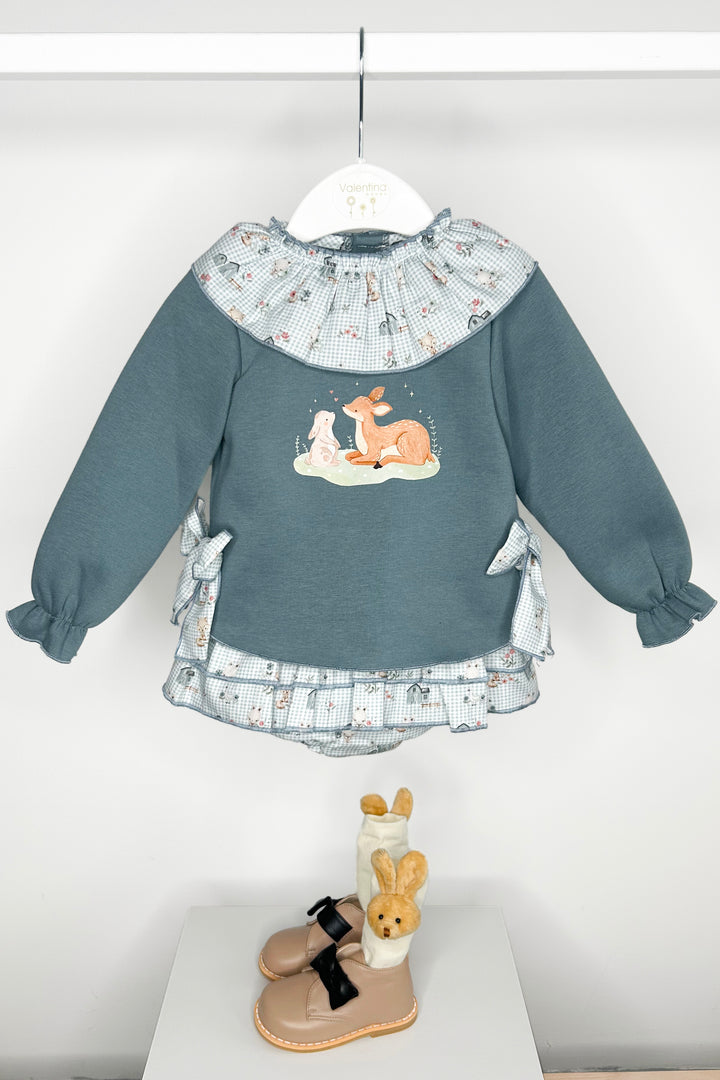 Valentina Bebes "Daisy" Teal Sweatshirt & Animal Print Skirt | Millie and John
