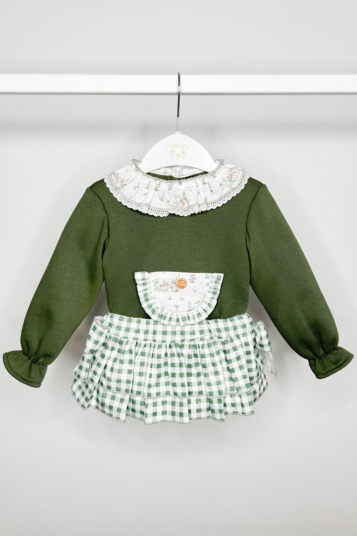 Valentina Bebes "Rosalind" Khaki Sweatshirt & Gingham Skort | Millie and John
