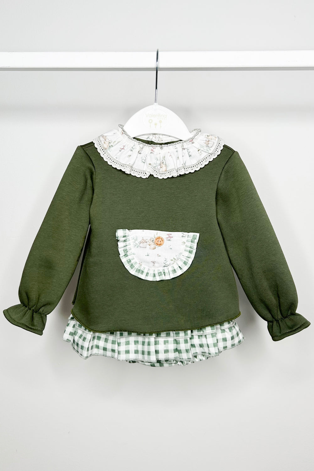 Valentina Bebes "Rosalind" Khaki Sweatshirt & Gingham Skort | Millie and John
