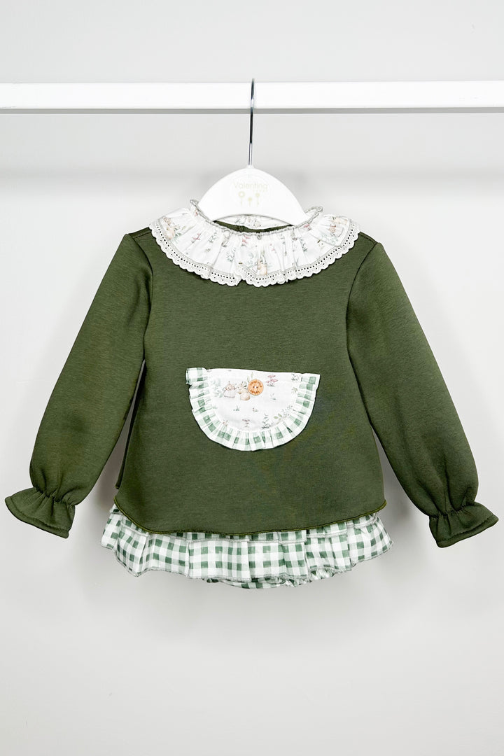 Valentina Bebes "Rosalind" Khaki Sweatshirt & Gingham Skort | Millie and John