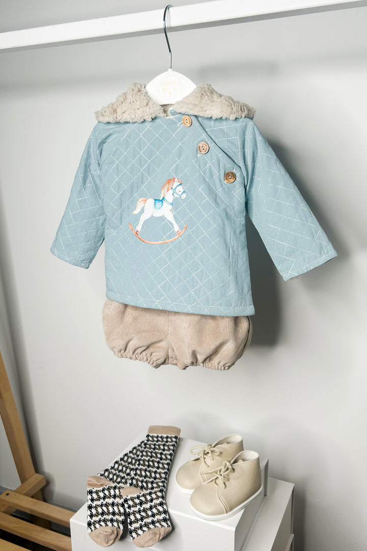 Valentina Bebes "Lawrence" Teal Rocking Horse Hoodie & Shorts | Millie and John