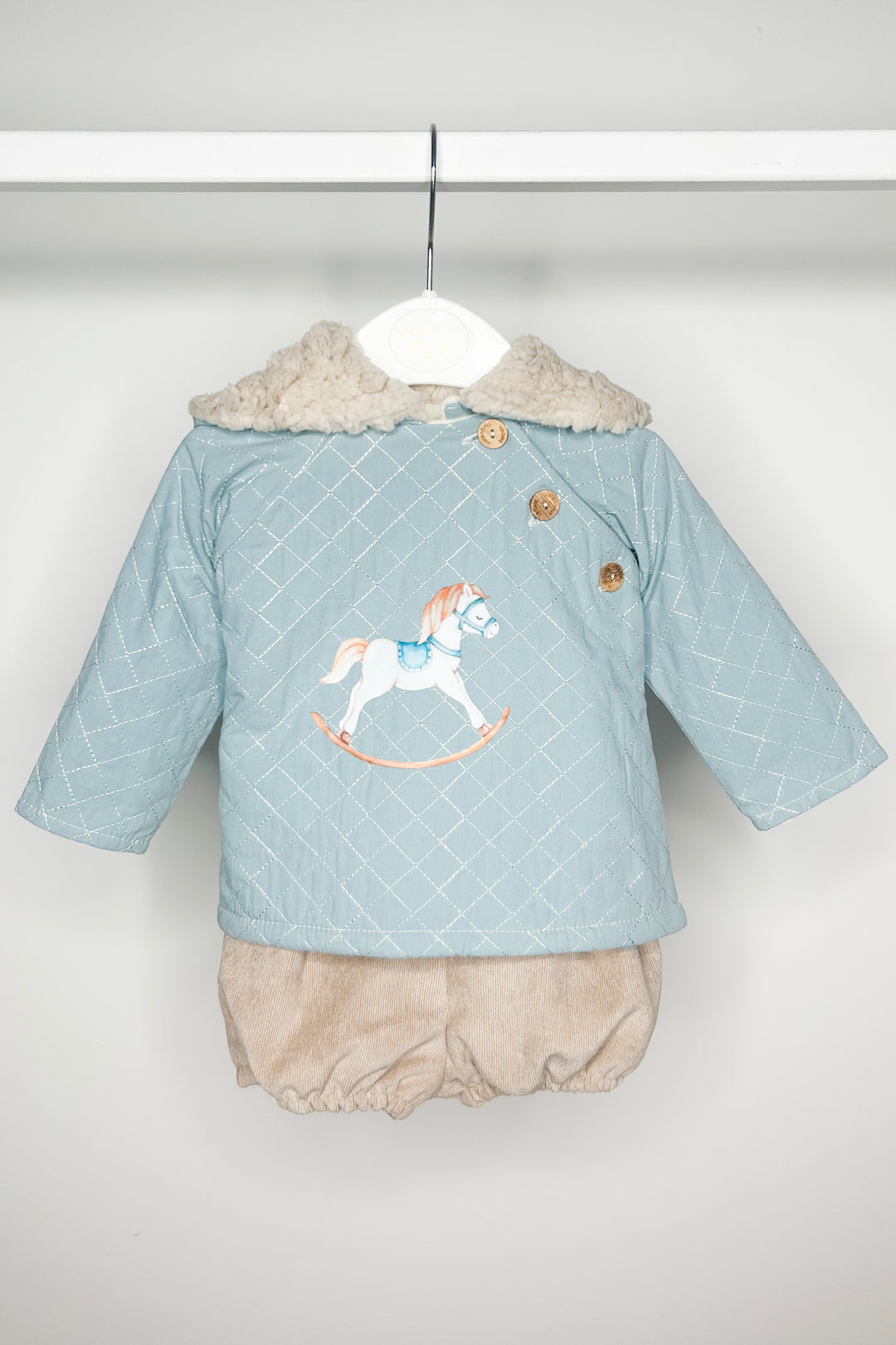 Valentina Bebes "Lawrence" Teal Rocking Horse Hoodie & Shorts | Millie and John