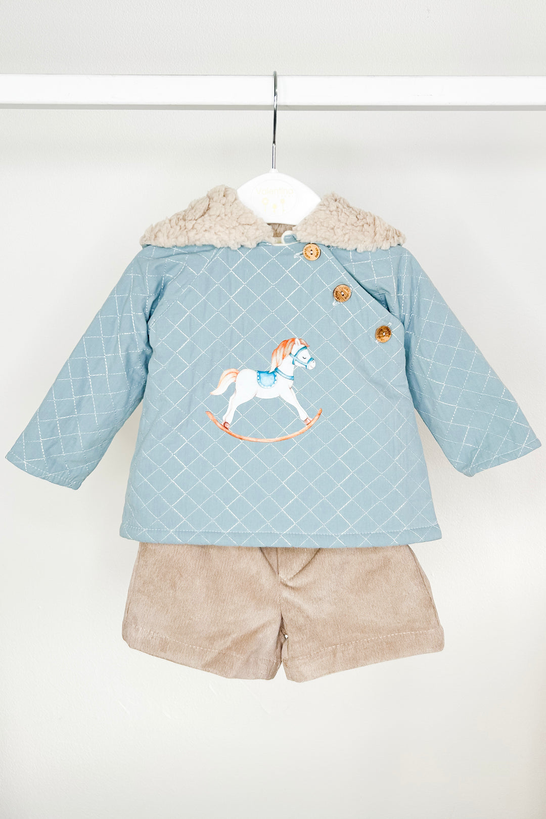 Valentina Bebes "Lawrence" Teal Rocking Horse Hoodie & Shorts | Millie and John