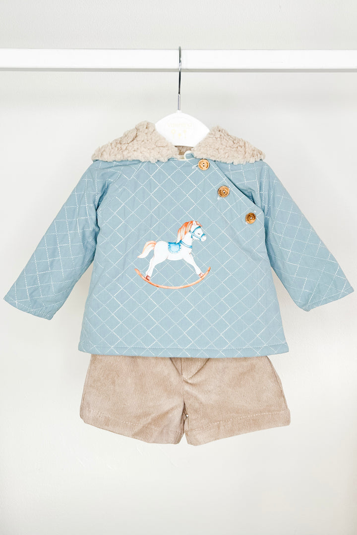 Valentina Bebes "Lawrence" Teal Rocking Horse Hoodie & Shorts | Millie and John