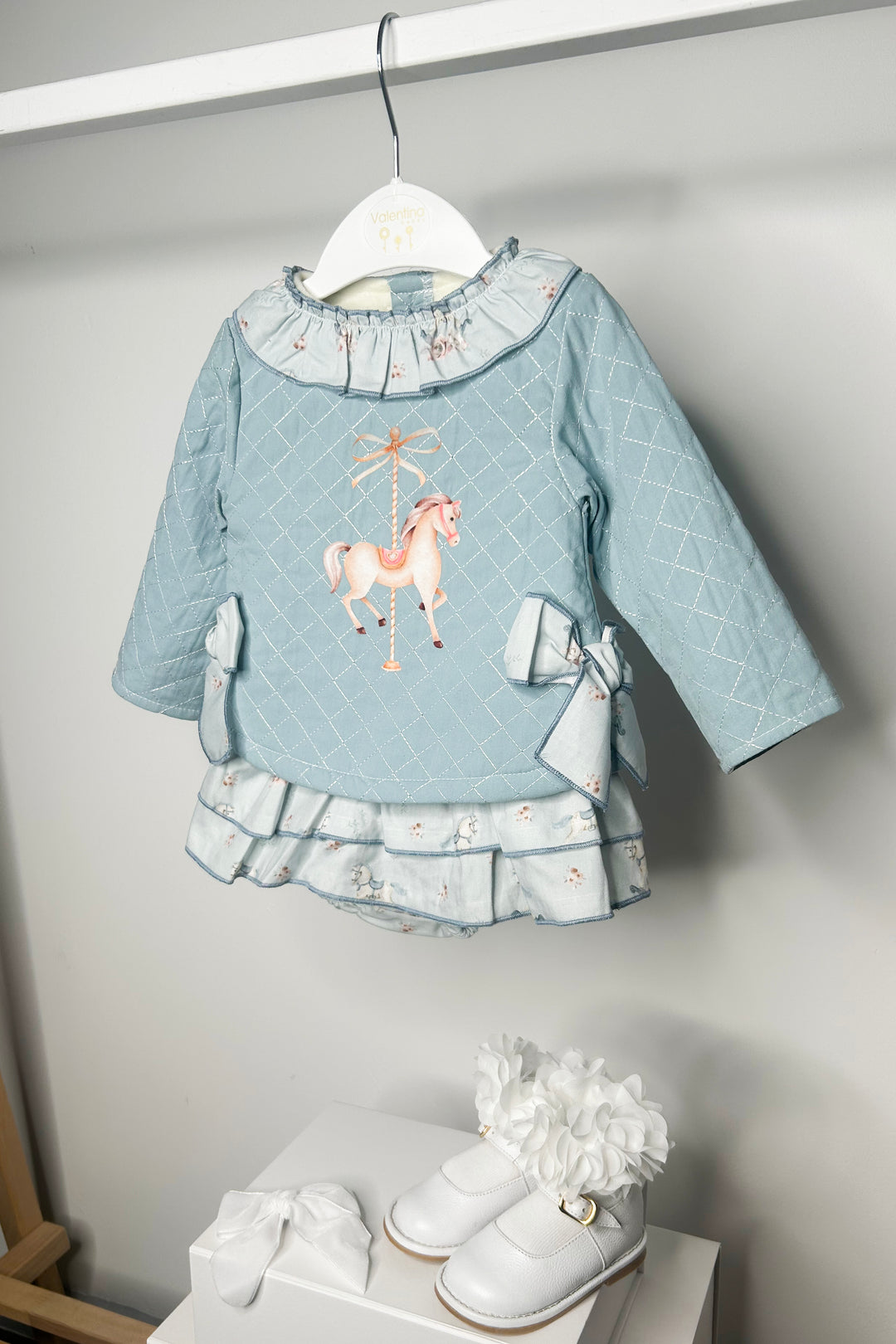 Valentina Bebes "Mya" Teal Carousel Pony Top & Skort | Millie and John