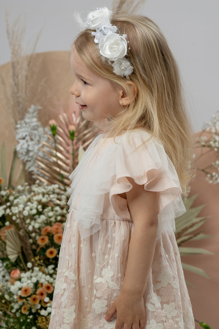 Jamiks "Marianne" Apricot Embroidered Floral Tulle Dress | Millie and John