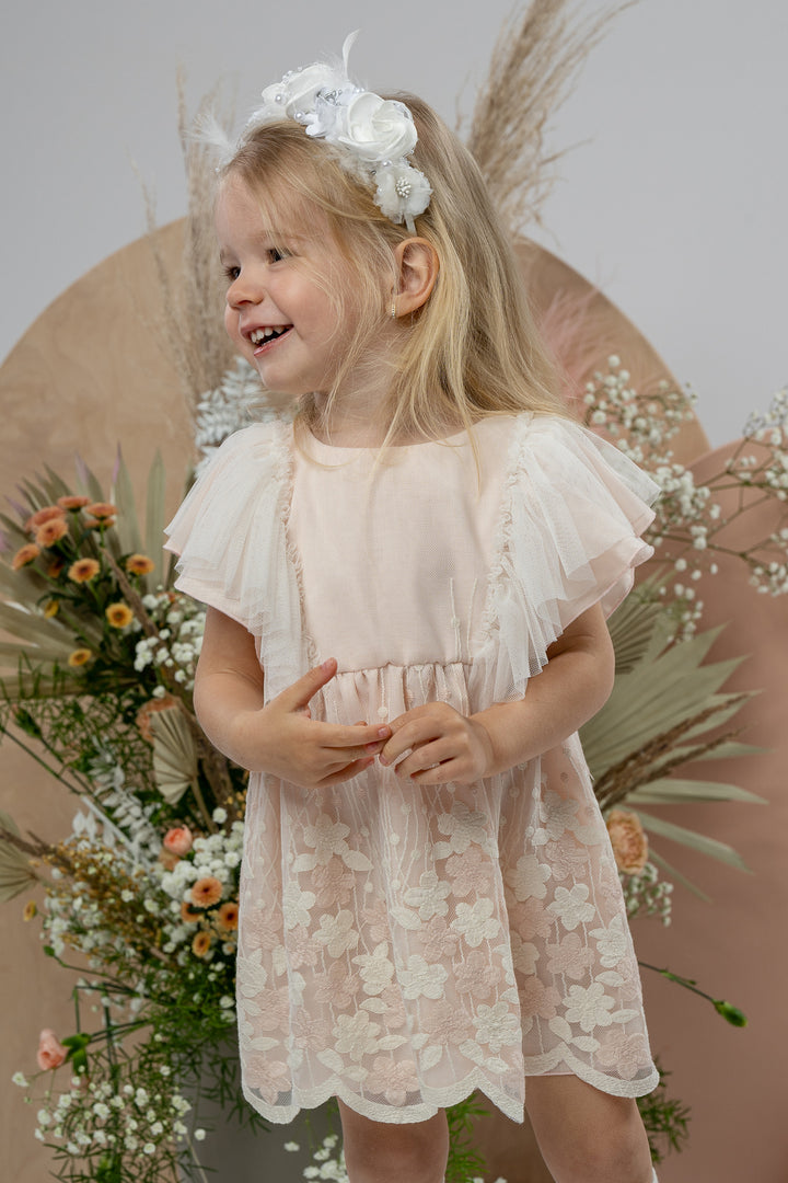 Jamiks "Marianne" Apricot Embroidered Floral Tulle Dress | Millie and John