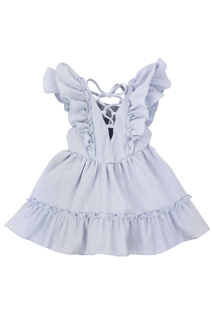 Jamiks "Mallie" Powder Blue Organic Cotton Lace Up Dress | Millie and John