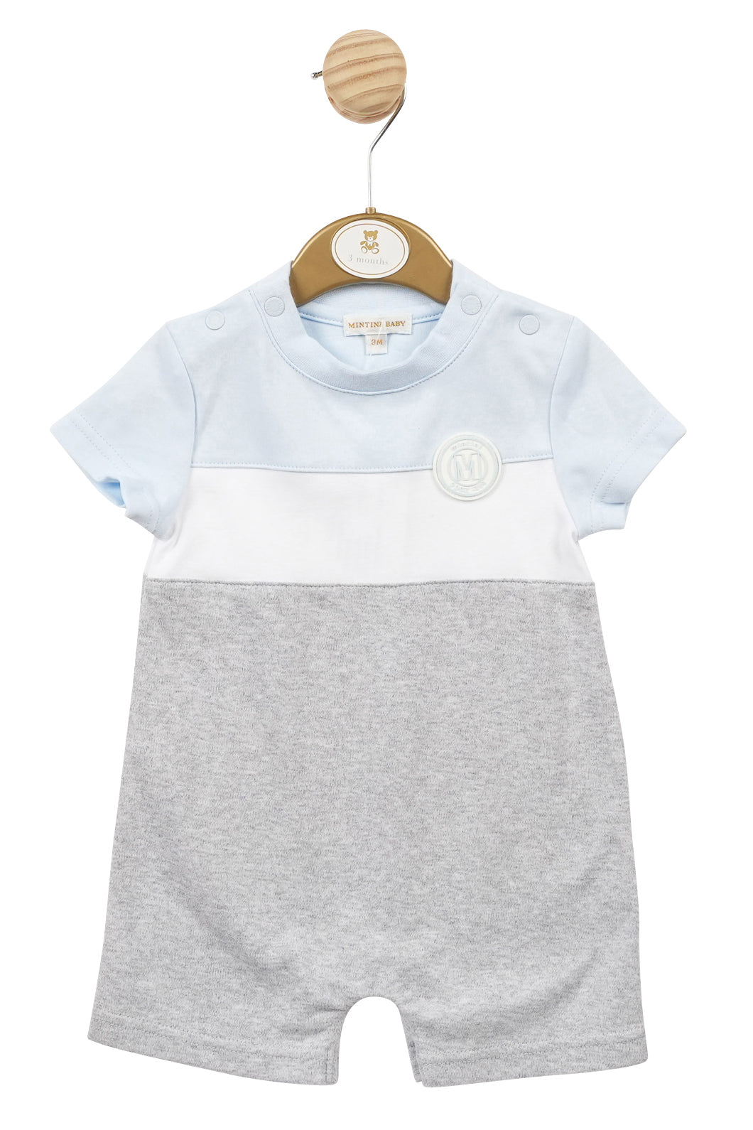 Mintini Baby "Silas" Baby Blue & Grey Romper | Millie and John