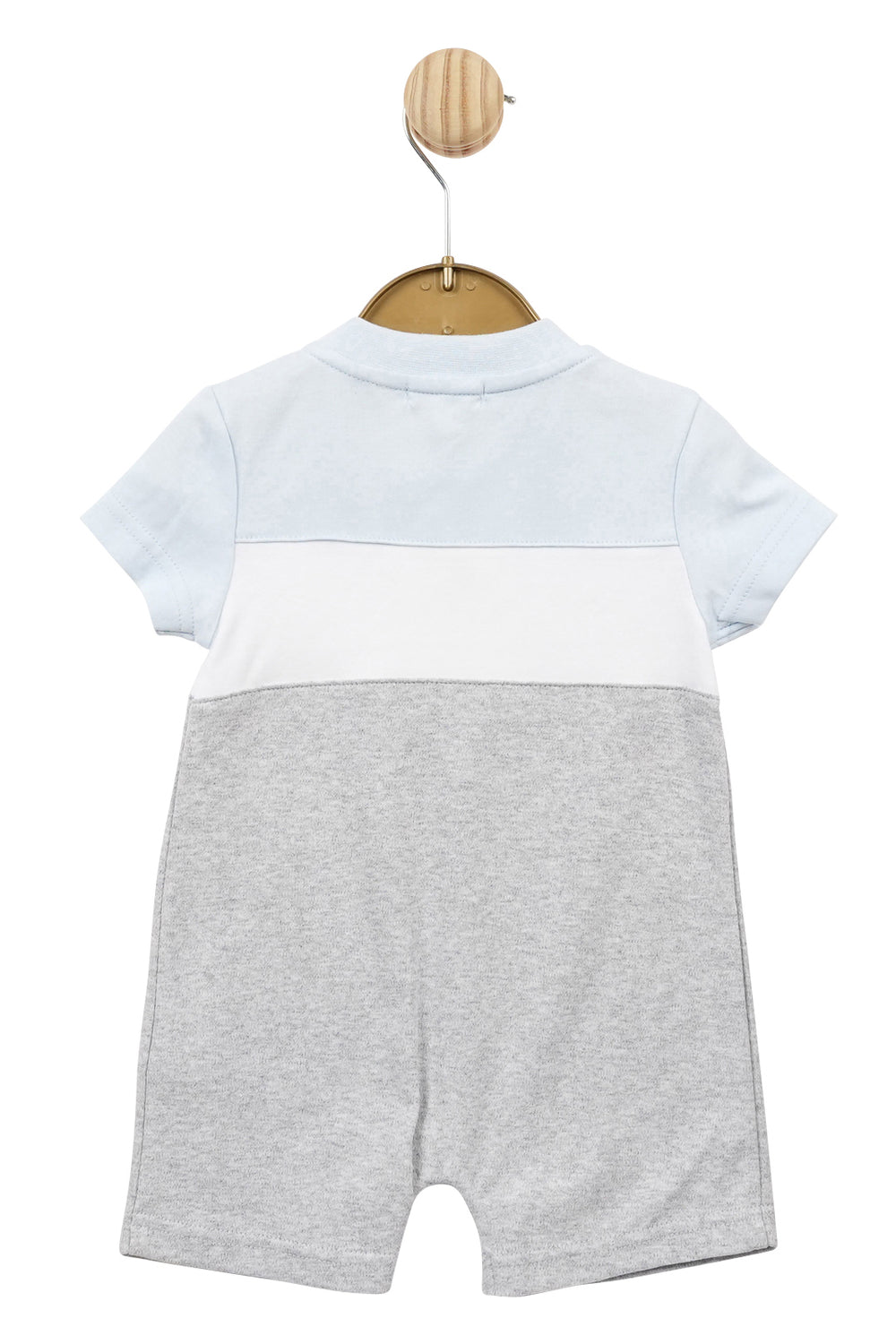 Mintini Baby "Silas" Baby Blue & Grey Romper | Millie and John