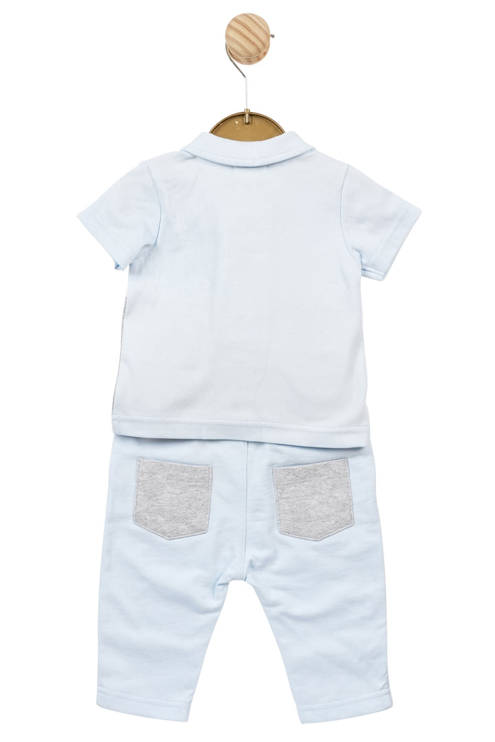 Mintini Baby "Zachariah" Baby Blue & Grey Polo Shirt & Trousers | Millie and John