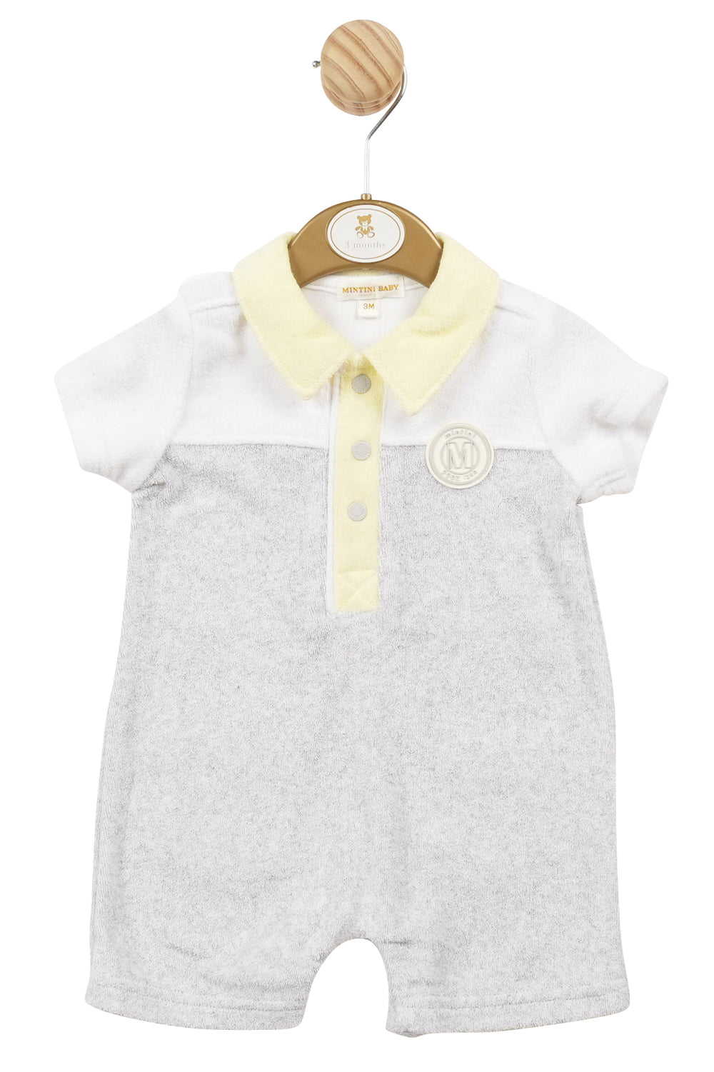 Mintini Baby "Leo" Grey & Lemon Terry Towelling Romper | Millie and John