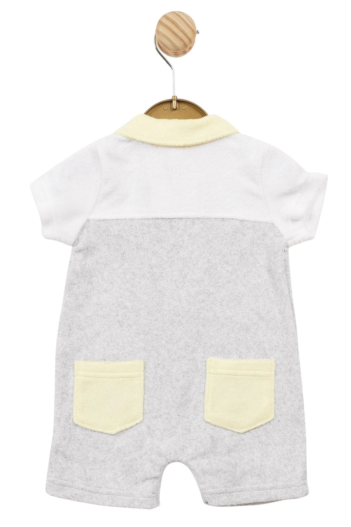 Mintini Baby "Leo" Grey & Lemon Terry Towelling Romper | Millie and John