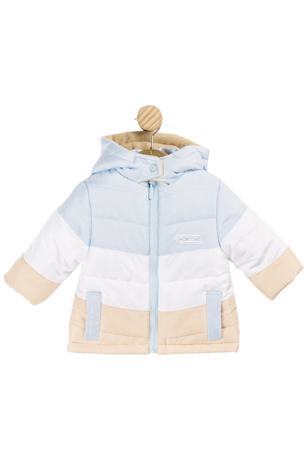 Mintini Baby Baby Blue, White & Beige Colour Block Coat | Millie and John