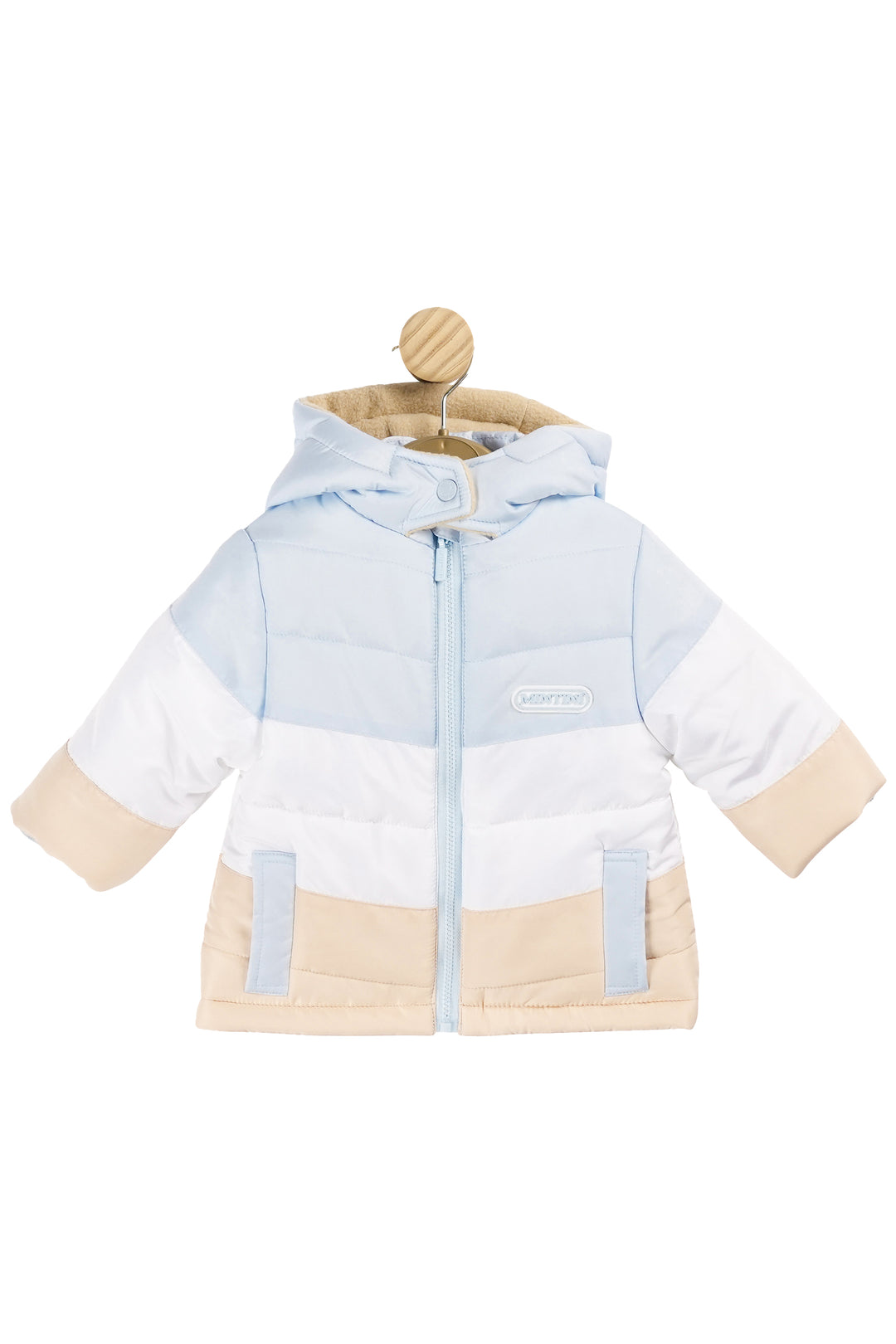 Mintini Baby Baby Blue, White & Beige Colour Block Coat | Millie and John