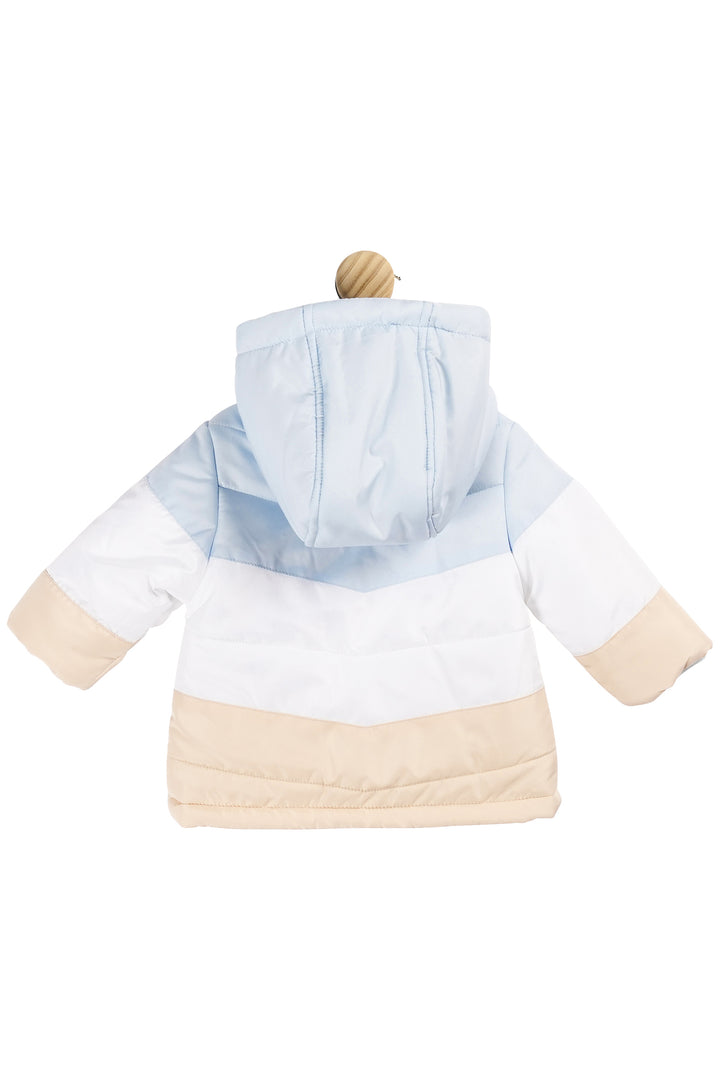 Mintini Baby Baby Blue, White & Beige Colour Block Coat | Millie and John